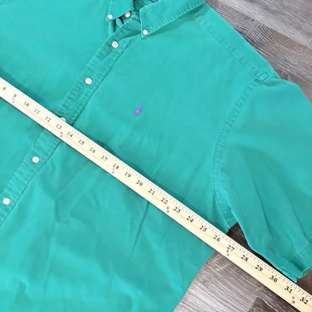 Polo Ralph Lauren‎ Mens Blare Blue Lable Pony Oxford Button Down Green S/S Sz XL
